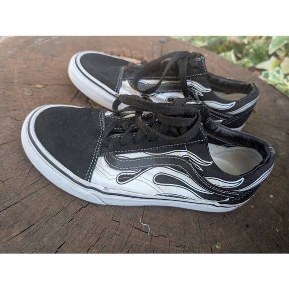 Vans Other - VANS Old Skool Black White flames suede sneakers Mens 5/ 6.5 womens